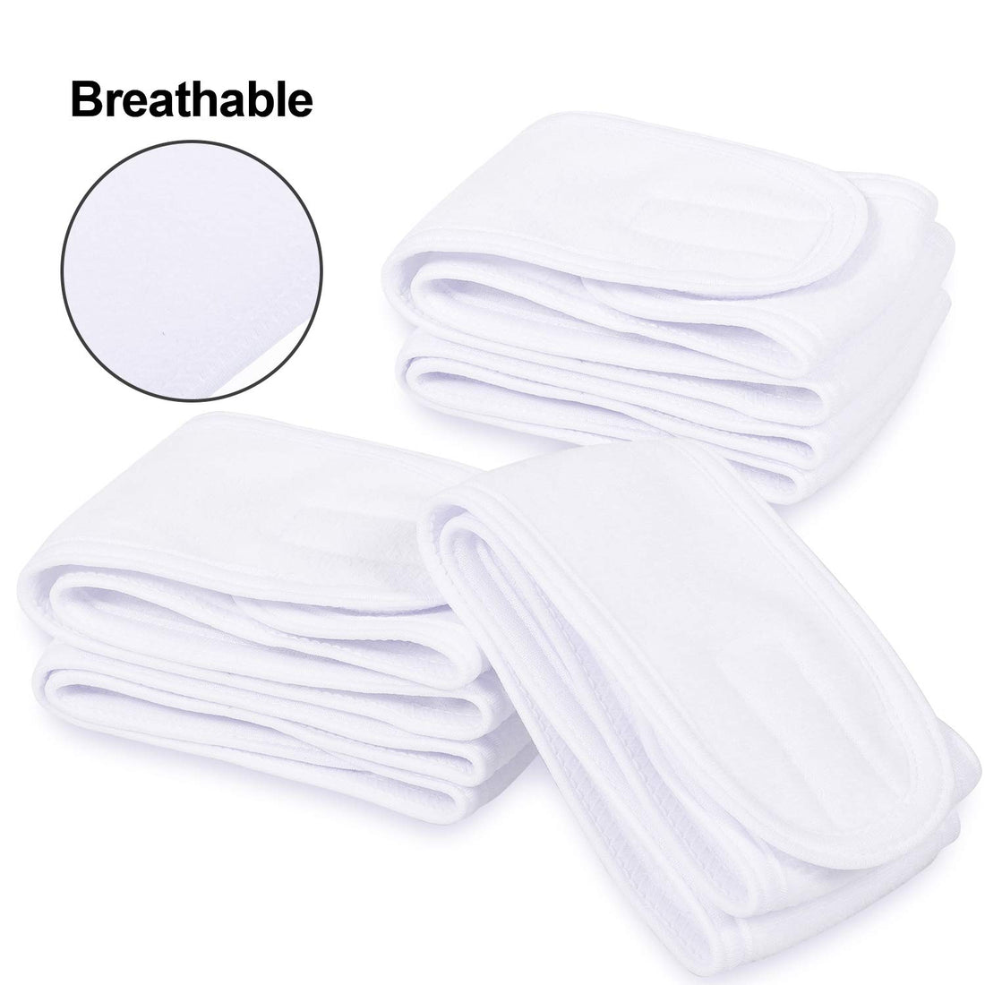 4 Counts Spa Facial Headband Whaline Head Wrap Terry Cloth Headband Stretch Towel With Magic Tape For Bath, Makeup And Sport, 3.5&Quot; Wide (White)