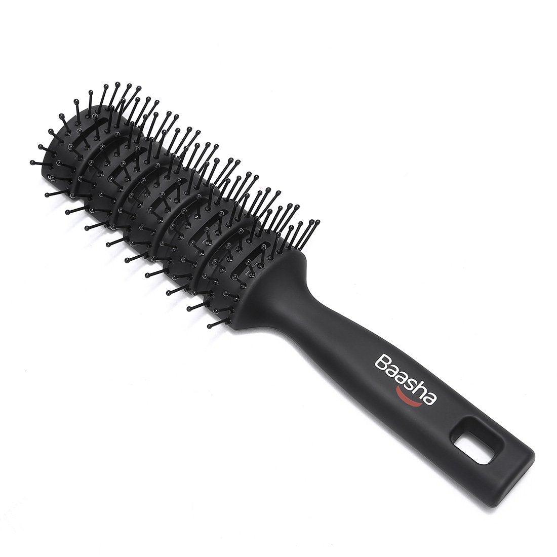 Baasha Hair Brush, Vented Brush for Blow Drying, Mens Short Hair Brush with Ball Tipped Bristles, Best for Wet or Dry Hair - Black