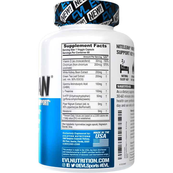 Evlution Nutrition Night Time Fat Burner Support - Overnight Sleep and Weight Loss Support Pills with Thermogenic Green Tea and White Kidney Bean Extract - Diet Pills That May Help Stubborn Fat Loss