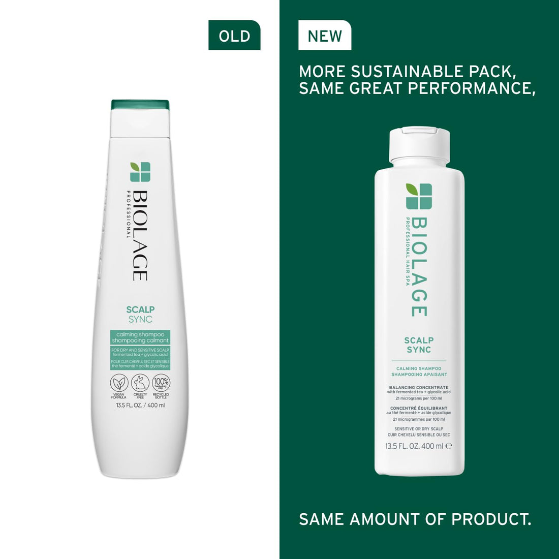 Biolage Scalp Sync Calming Shampoo - Gently Cleanses Dry & Sensitive Scalps, Hydrates & Soothes, Fermented Tea Blend & Glycolic Acid, Vegan & Paraben-Free, 13.5 Fl Oz, Packaging May Vary