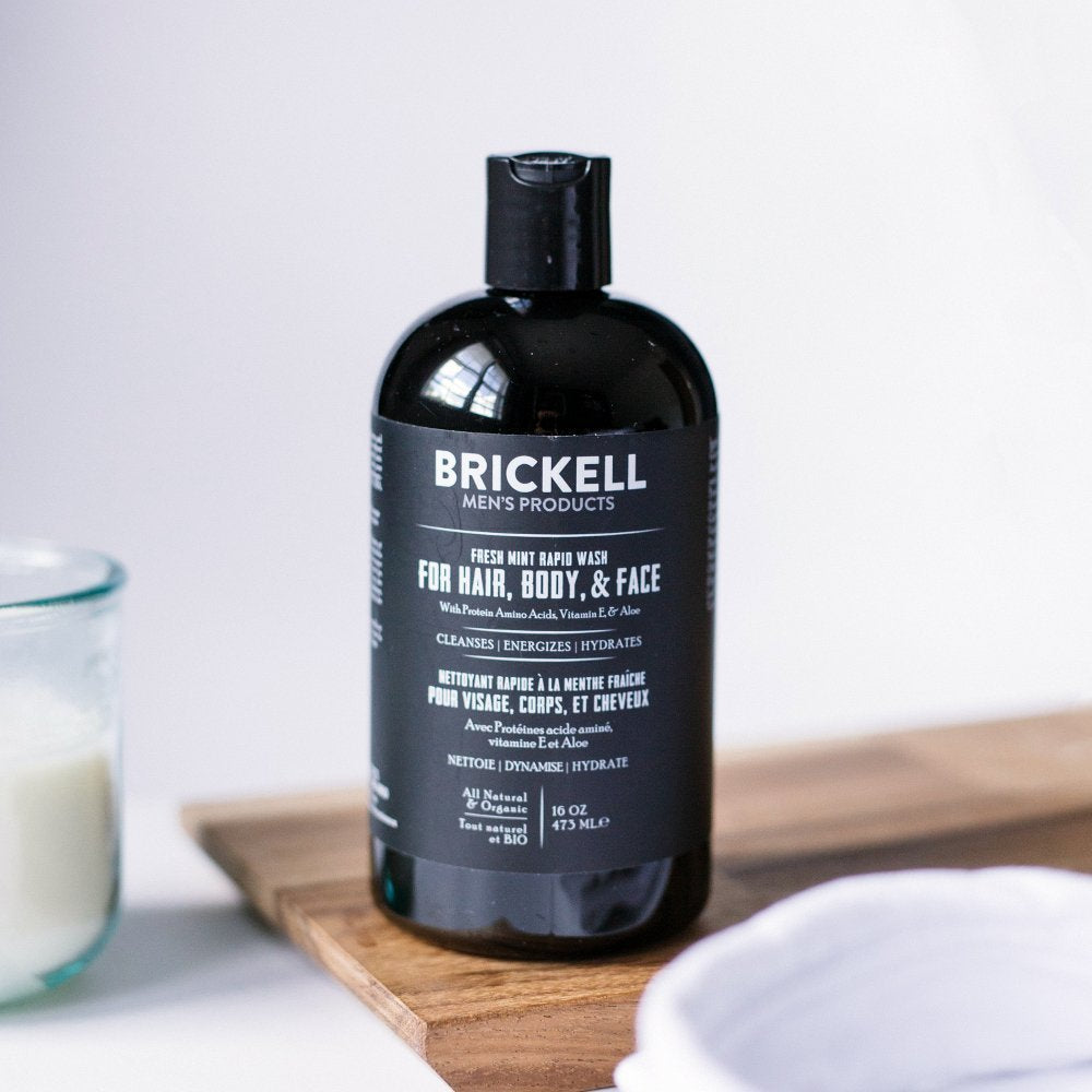 Brickell Men's Rapid Wash - Natural & Organic 3 in 1 Body Wash Gel for Men - Fresh Mint Scent -16oz