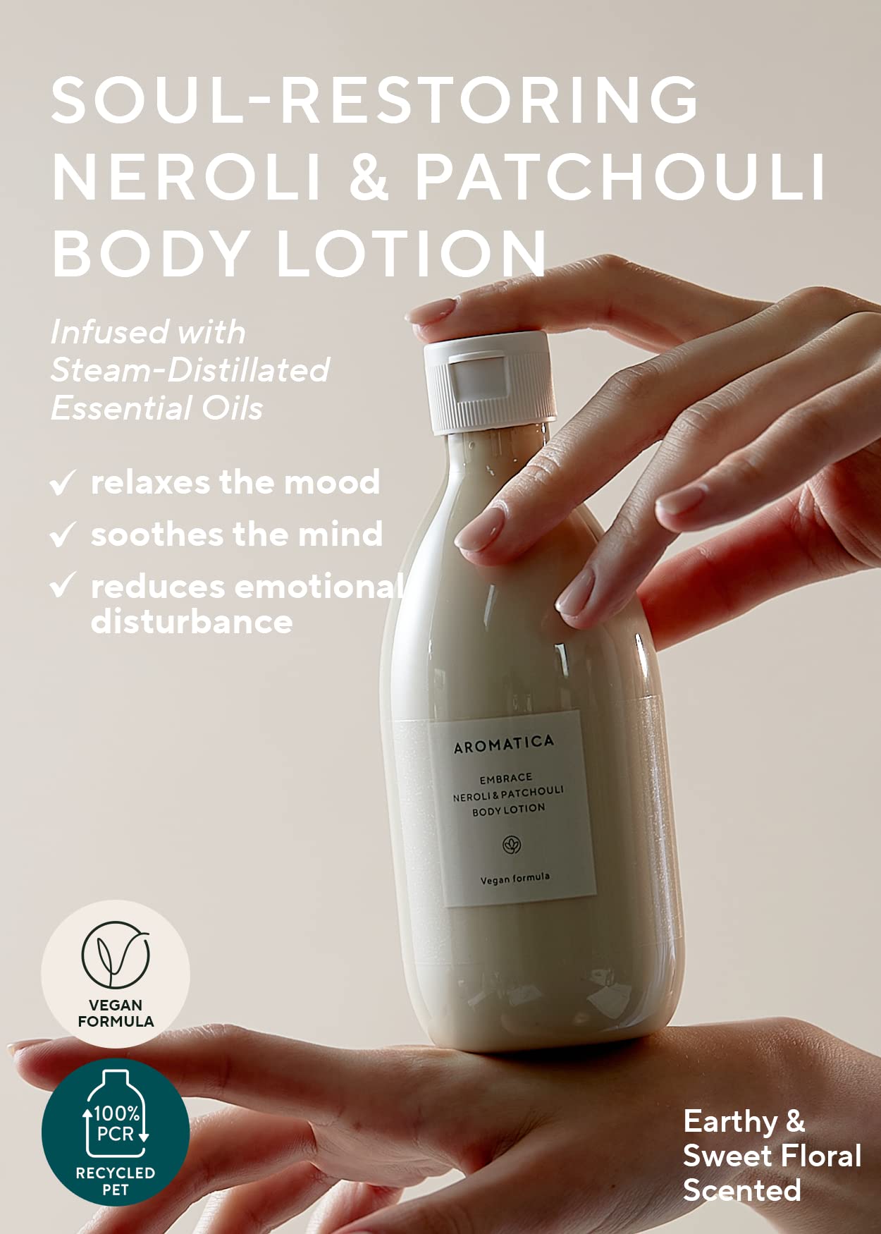 AROMATICA Embrace Body Lotion Neroli & Patchouli 10.14oz / 300ml, Vegan | Naturally-derived Aromatic Fragrance | Soothing & Moisturizing Body Lotion