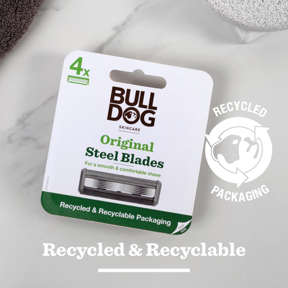 Bulldog Skincare Original Steel Blades - Men's Razor Blade Refills – Contains 4 Blade Heads