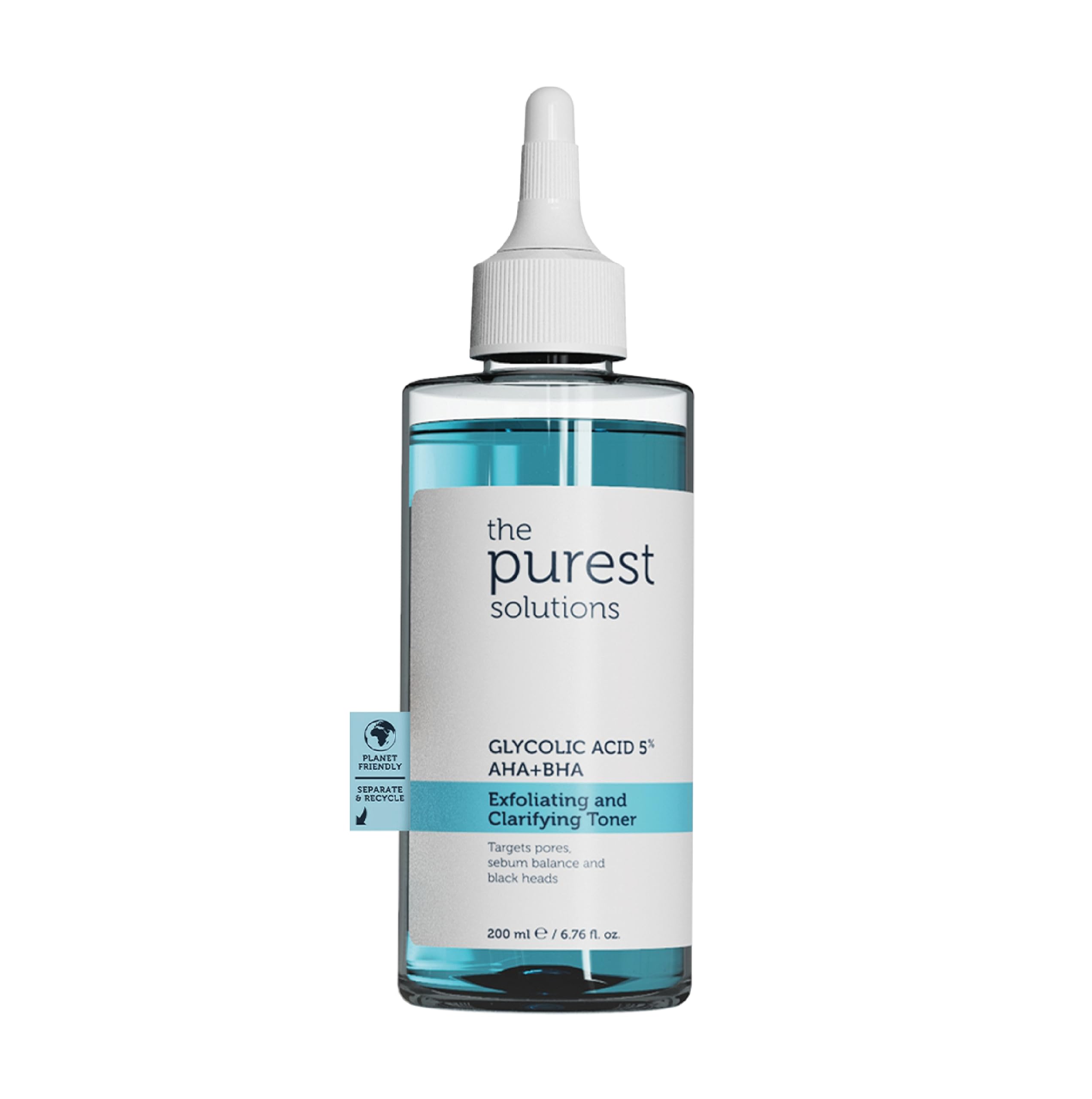 The Purest Solutions Exfoliating and Clarifying Toner (Glycolic Acid 5% AHA + BHA) - for All Skin Types - Balance Sebum Secretion - Reduce Pores Appearance - Vegan | Cruelty Free (6.76 fl. oz)