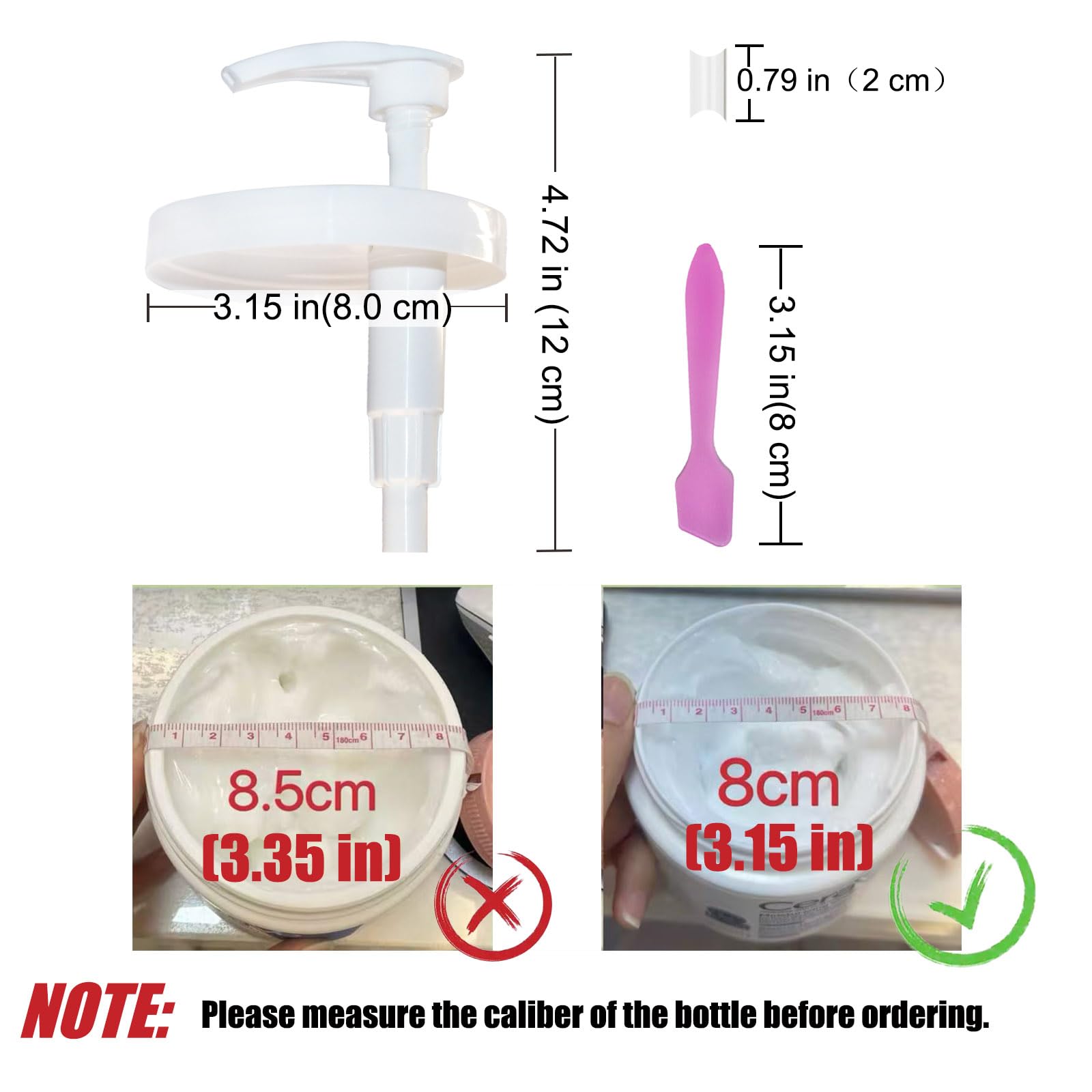 Pump Lid Compatible with CeraVe Moisturizing Cream, Easy Install Body and Face Moisturizer Pump, for 3.15in/8cm, 2 Pack with a Spatula