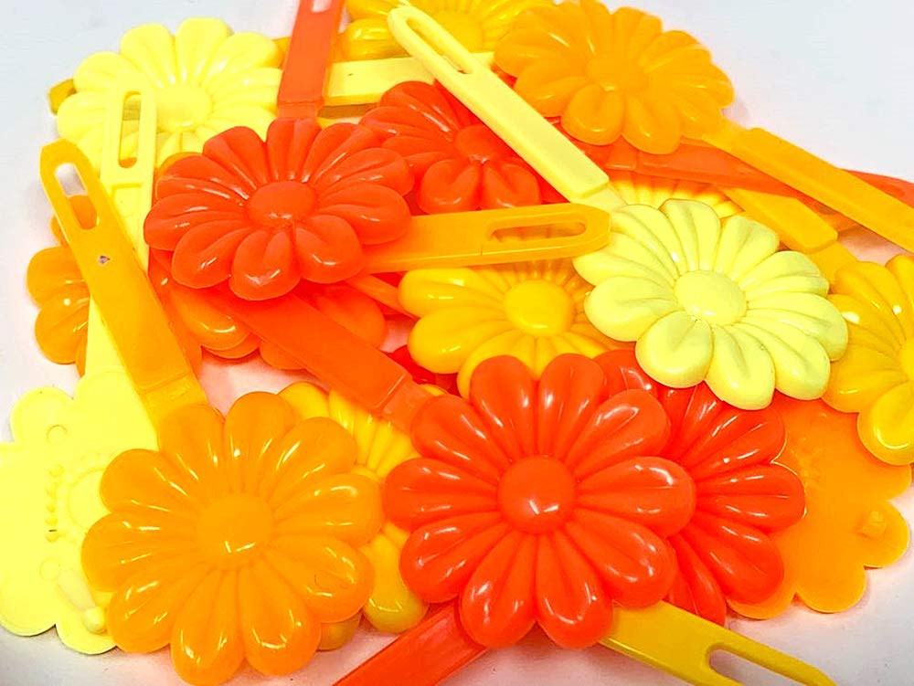 Tara Girls Self Hinge Plastic Flower Hair Barrettes 18 Pieces Selection (Orange Mix)