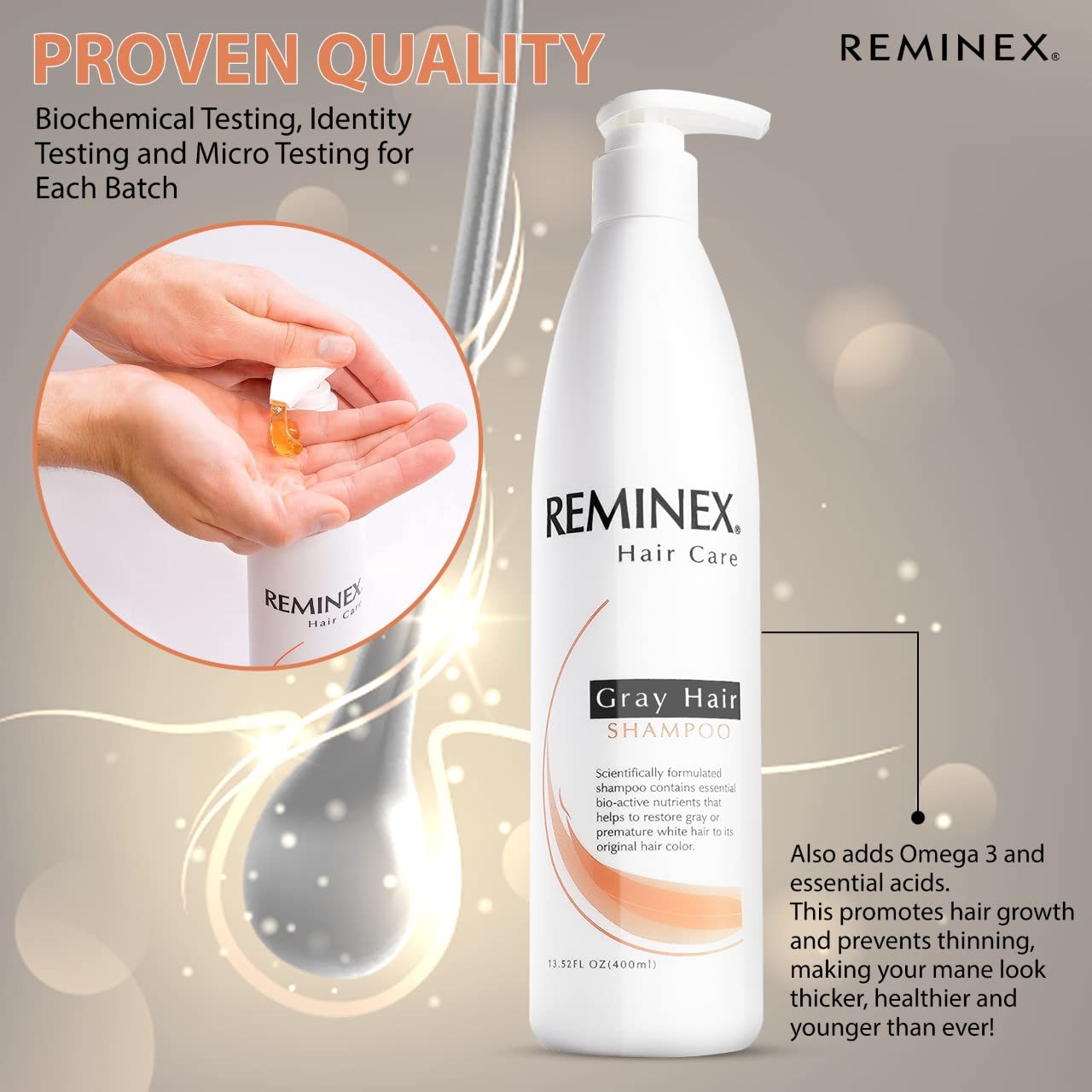 Anti-gray Hair Shampoo - Reminex - Enriched with Shou Wu Saw Palmetto Extract Ginseng Dong Kuai to Help Restore Gray Hair to Their Original Hair Color Hair Shampoo