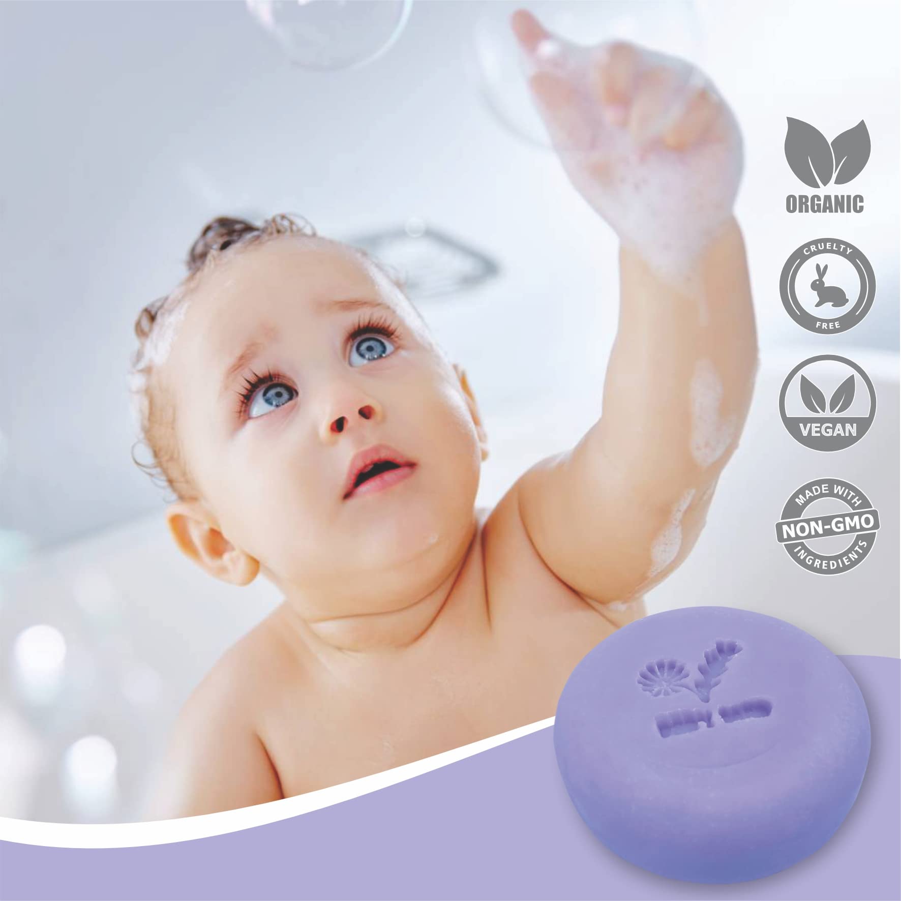 Relaxcation MADE IN USA LAVENDER & CHAMOMILE BABY Soap Bar for KIDS with Lavender Essential Oils, Organic Chamomile Water, and Shea Butter - Naturally Cold Processed in the USA