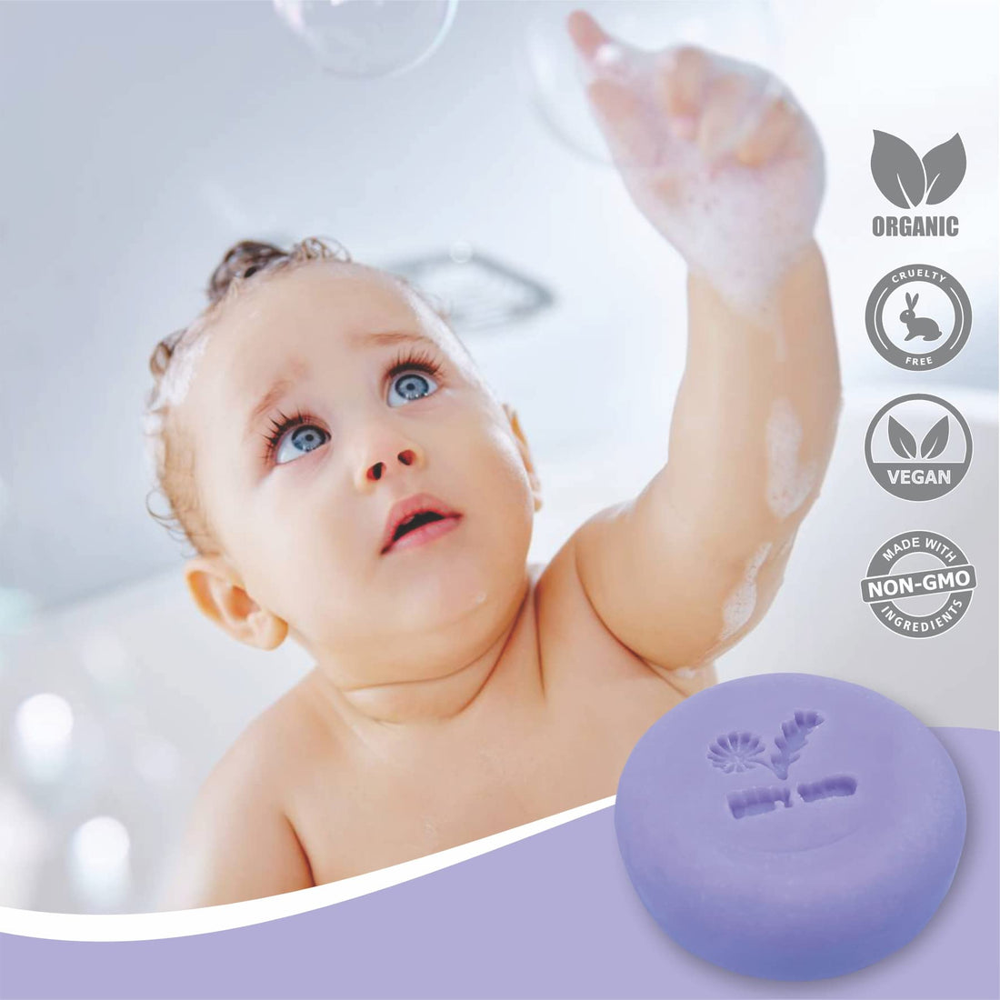Relaxcation MADE IN USA LAVENDER & CHAMOMILE BABY Soap Bar for KIDS with Lavender Essential Oils, Organic Chamomile Water, and Shea Butter - Naturally Cold Processed in the USA