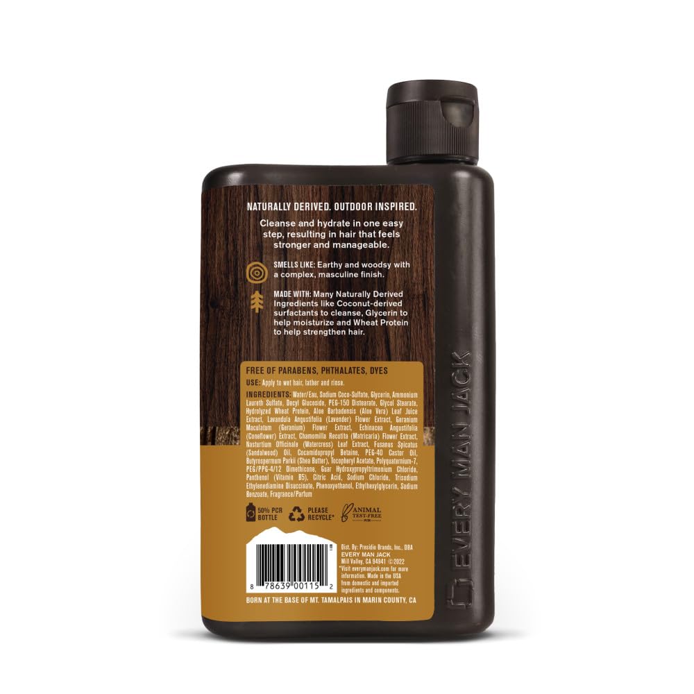 Every Man Jack Daily Shampoo+Conditioner for All hair types, Sandalwood, 13.5 Fluid Ounce