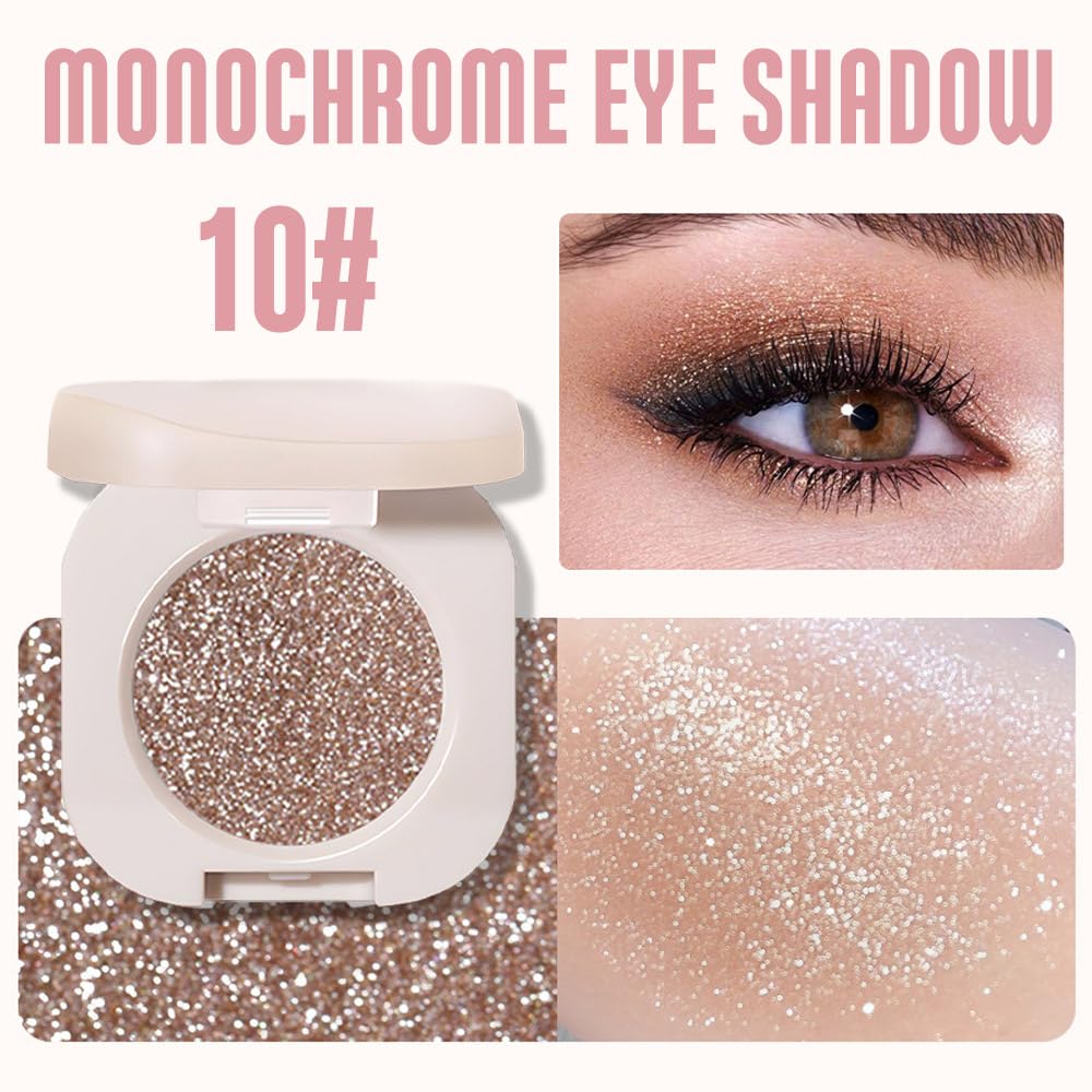 FeiCuiYun Monochrome Glittler Eyeshadow, Pressed Glitter Eyeshadow, Matte Pressed Powder Single; Vegan, Talc, Paraben & Cruelty Free, Brown Glitter (10)