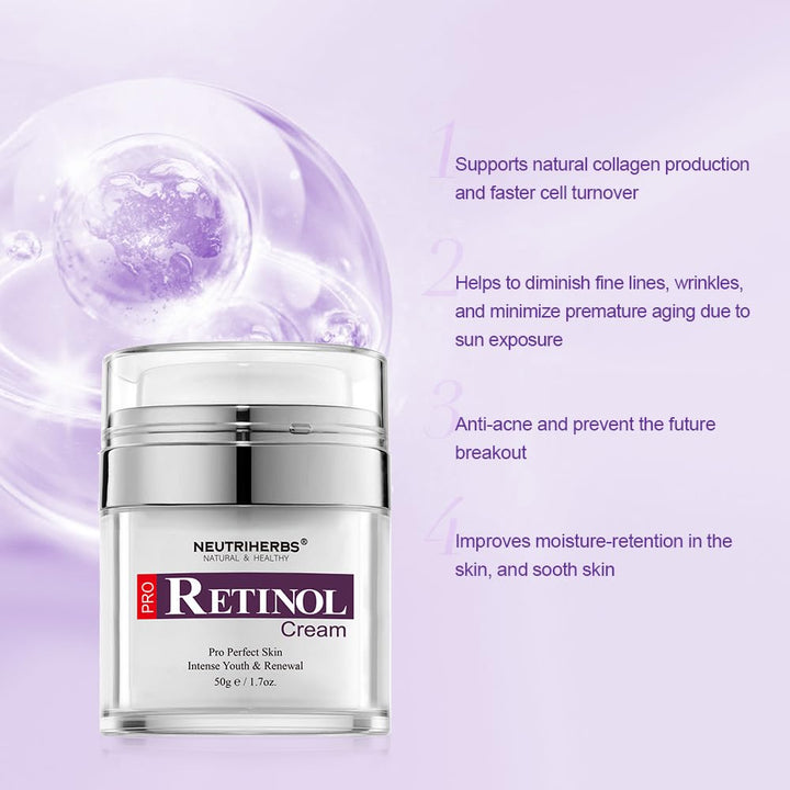 Neutriherbs Retinol Cream for Face,Night Facial Moisturizer Rich Vitamin A,Reduce Fine Lines and Smooth Wrinkles, Anti Aging Skincare - 1.7 fl.oz