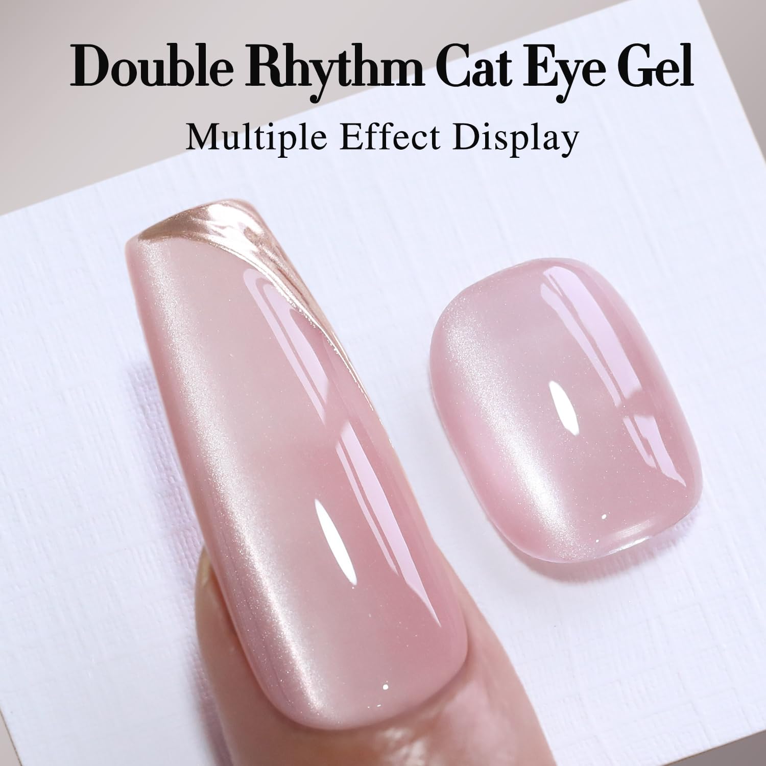 Double Rhythm Jelly Glass Cat Eye Gel Polish with Magnet 15ML Holographic Glitter Shimmer Translucent Sheer Color Magnetic Nail Polish Salon DIY at Home (Jelly Pink Nude-MC1104)