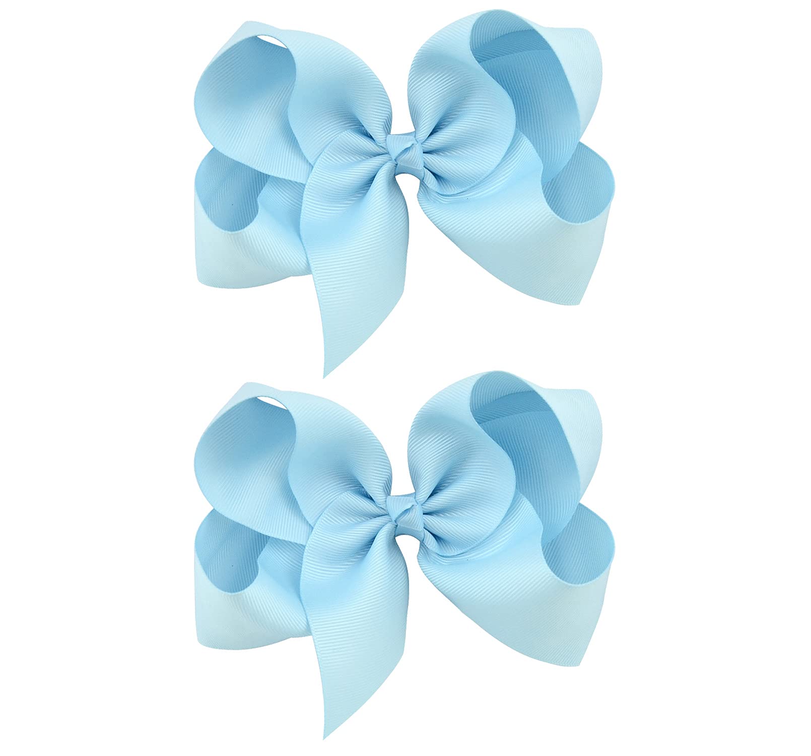 DEEKA 2 PCS 6 Big Hand-made Grosgrain Ribbon Solid Color Hair Bows Alligator Clips Hair Accessories for Little Teen Toddler Girls Kids Set of 2 -Light Blue