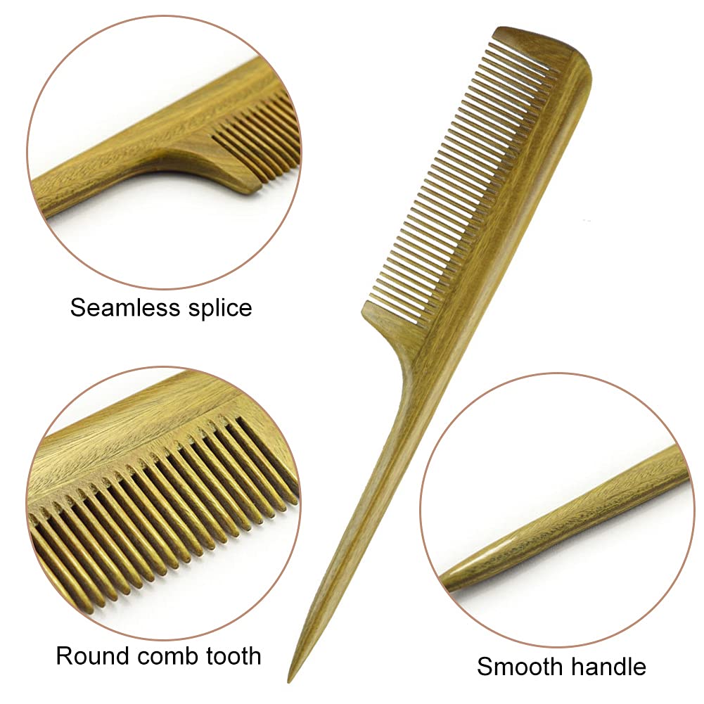 EQLEF Natual green sandalwood no static handmade comb