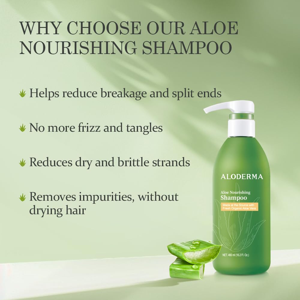 Aloderma Aloe Nourishing Shampoo Featuring Fresh, Organic Aloe Vera for Dry and Damaged Hair - Gently Cleanses and Moisturizes Dehydrated Hair for Soft, Healthy Hair - Alcohol, Paraben-Free - 16oz