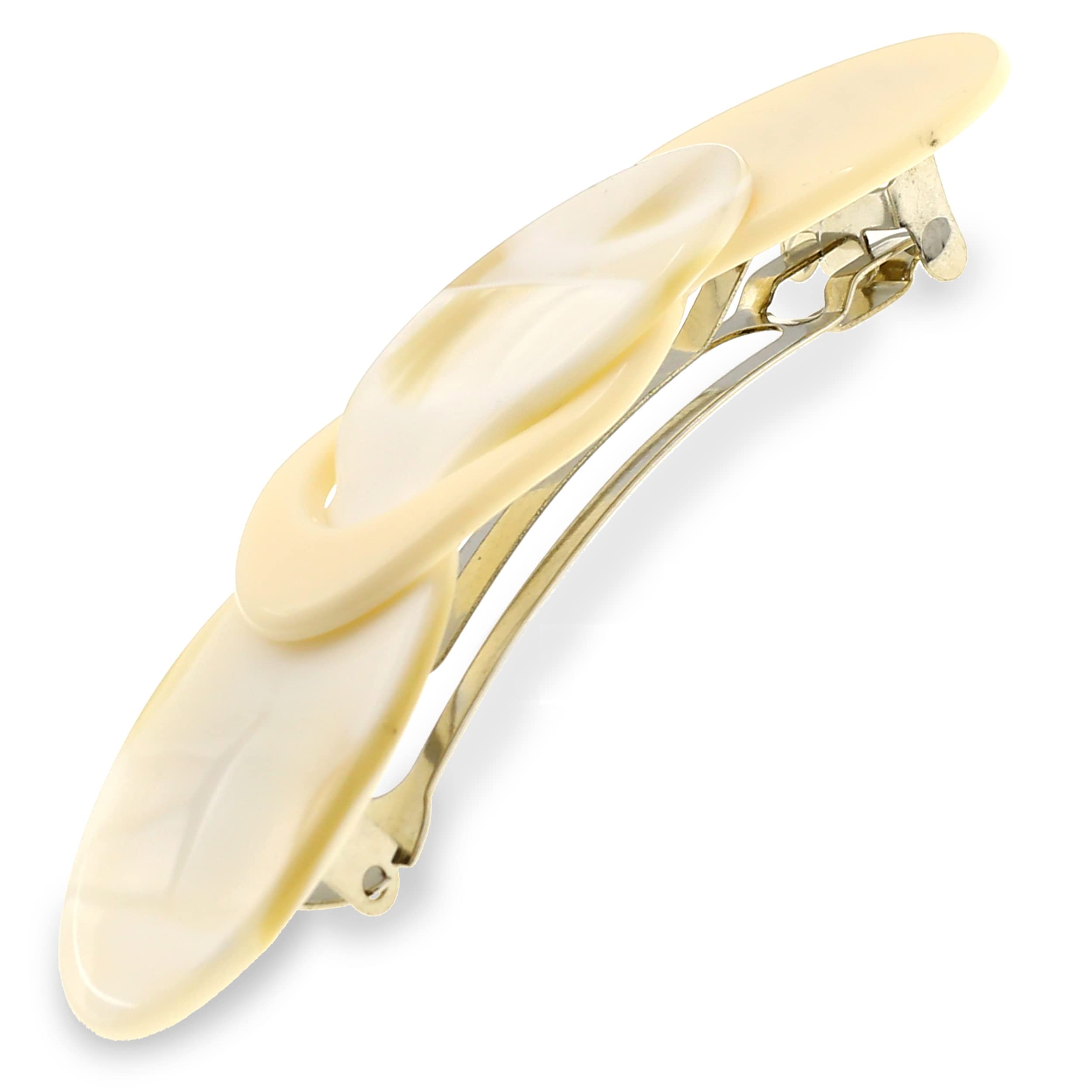 Camila Paris - CP2337, French Hair Accessories for Women, Barrette, INTERLOCK CREAM AND PEARL. Strong Hold/No Slip Grip and Durable Styling Girls Hair Ornaments. Made in France