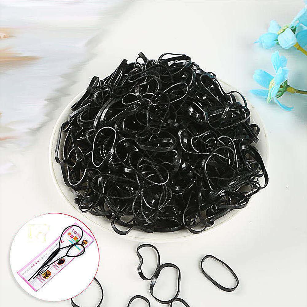 2000 PCS Black Hair Accessories Set: Mini Elastic Ponytail Bands, Non-Slip Small Ties for Girls, Soft Rubbers with 2 Topsy Tail Tools
