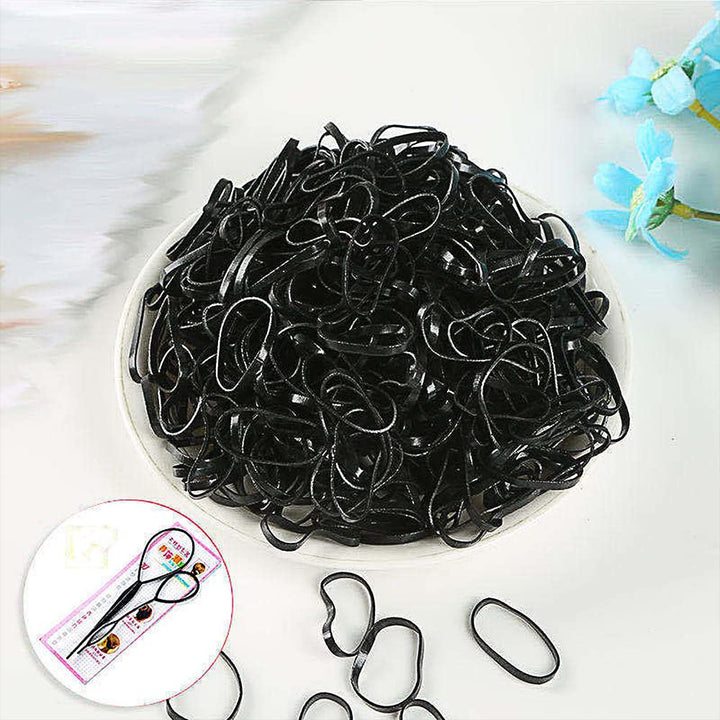 2000 PCS Black Hair Accessories Set: Mini Elastic Ponytail Bands, Non-Slip Small Ties for Girls, Soft Rubbers with 2 Topsy Tail Tools