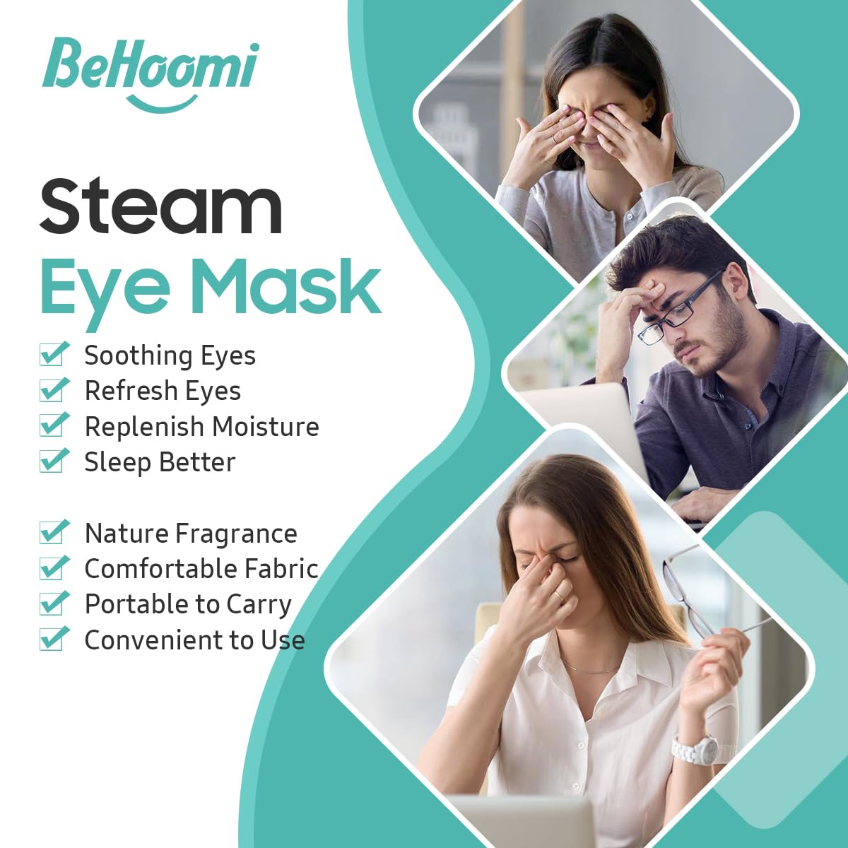 BeHoomi Steam Eye Mask, 10 Packs Heated Eye Mask, Self Heating Disposable SPA Warm Compress for Eyes Sleep Mask, Soothing Moist Heat Eye Masks, Travel Essentials & Relaxation Gifts (Unscented)