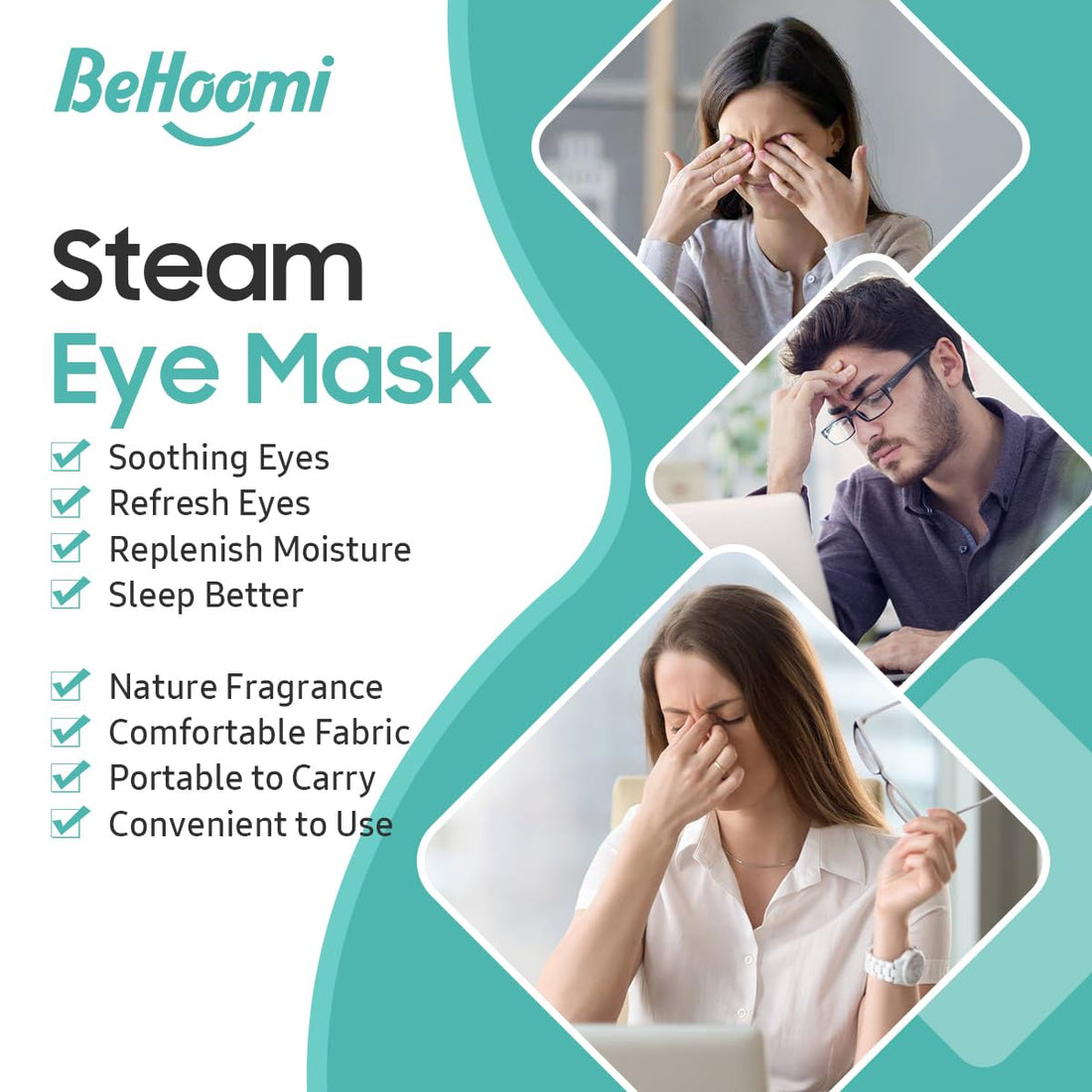BeHoomi Steam Eye Mask, 10 Packs Heated Eye Mask, Self Heating Disposable SPA Warm Compress for Eyes Sleep Mask, Soothing Moist Heat Eye Masks, Travel Essentials & Relaxation Gifts (Unscented)