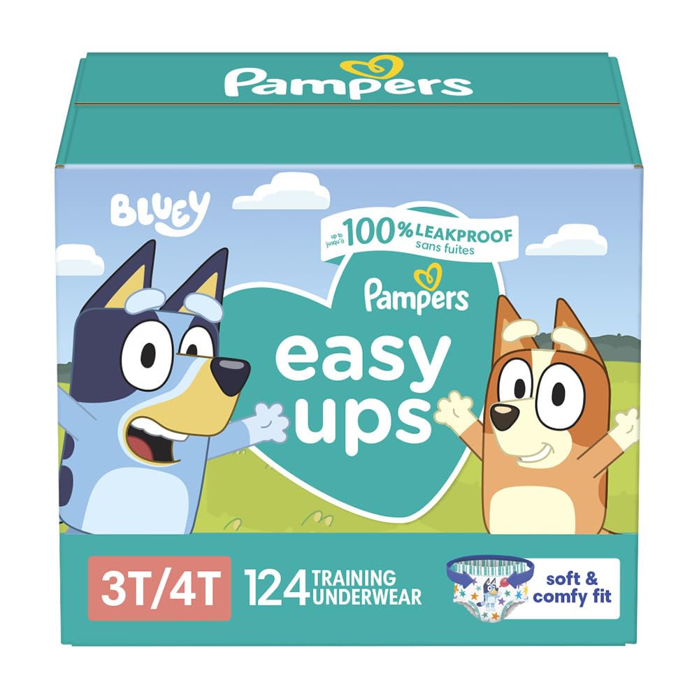 Pampers Training Pants - Easy Ups Boys & Girls Bluey - Size 3T-4T, 124 Count, Children's Potty Underwear (Packaging May Vary)