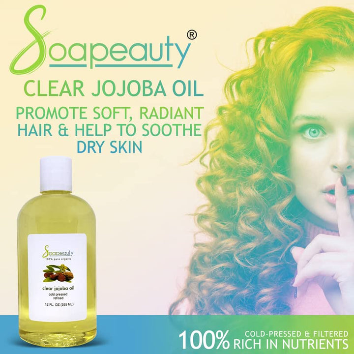 Soapeauty Clear Jojoba Oil | 100% Pure & Natural | Refined, Cold Pressed, Hexane Free | Moisturizing Oil for Skin, Face, Hair & Nails | 32 fl oz