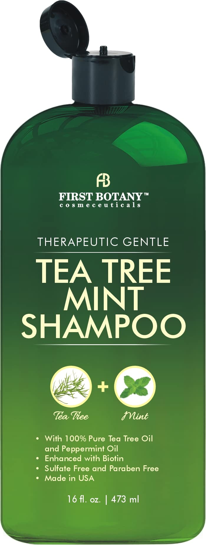First Botany, Tea Tree Oil Shampoo 16 fl oz - Anti Dandruff Shampoo Natural Oil cleanser For Dry Itchy & Flaky Scalp - Sulfate Free Paraben Free Cleanser - Prevents Head Lice & Thinning