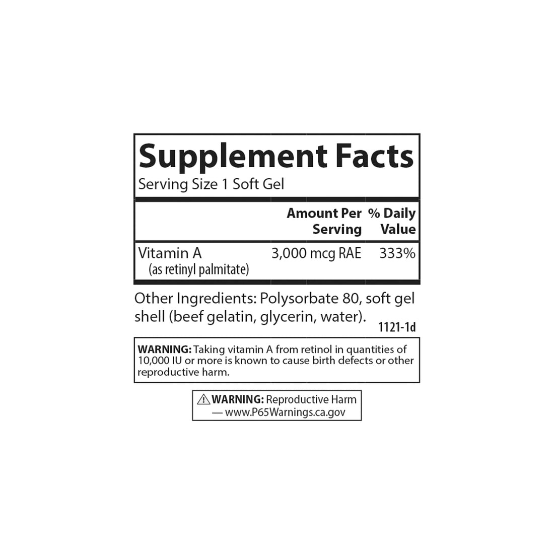 Carlson - Vitamin A Solubilized, 10000 IU (3000 mcg RAE), Water Soluble, Vision Health, 100 Softgels