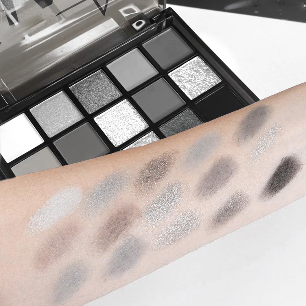 GUANTIAN Black Smoky Eye shadow Palette, 15 Colors True Black Dark Grey Smokey Goth Makeup Pallet, 15 Soft Matte Shimmer High Pigmented Basic White Gray black eyeshadow for woman