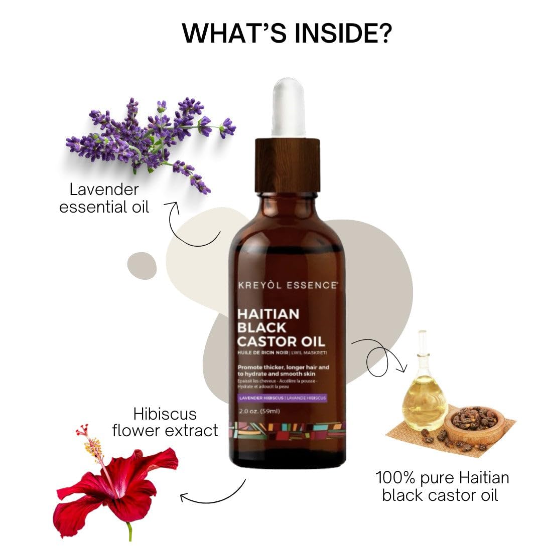 Kreyol Essence - Haitian Black Castor Oil for Skin and Hair, Glass Bottle - Cold Pressed Castor oil, Fuller-Looking Hair, Hexane Free, Natural Humectant