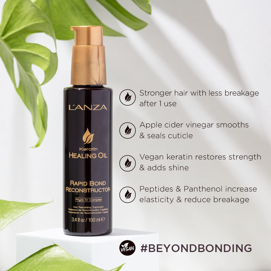 L'ANZA Rapid Bond Reconstructor - Keratin Healing Oil Hair Care Bond Restore Treatment, Phyto IV Complex Hair Repair Treatment for Damaged Hair & Dry Hair, Vegan Hair Split End Repair Serum (3.4Fl Oz)