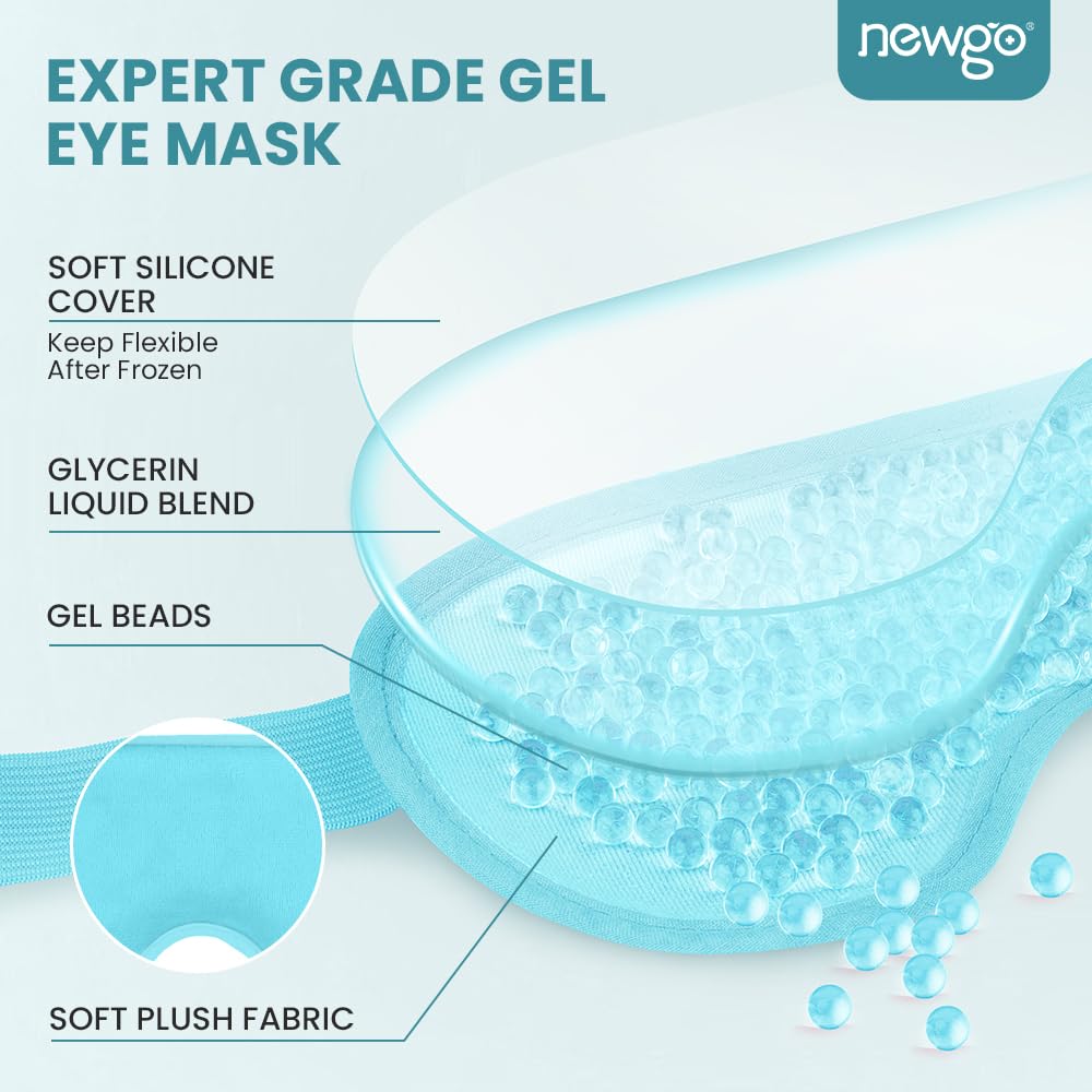 NEWGO Cooling Eye Mask Cold Gel Eye Mask for Eye Puffiness, Tired Eyes, Migraines, Stress, Itchy Eyes, Eye Lid Surgery, Eye Relief Mask for Sleeping, Skin Care, Eye Spa - Blue