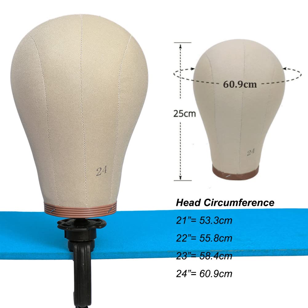 Cork Canvas Wig Head for Wigs with Stand 22 Inch Wig Canvas Block Mannequin Head for Wigs Professional Wig Head with Stand for Making Wigs Kit and Supplies Manikin Head Styling Dryer (21-24inch)