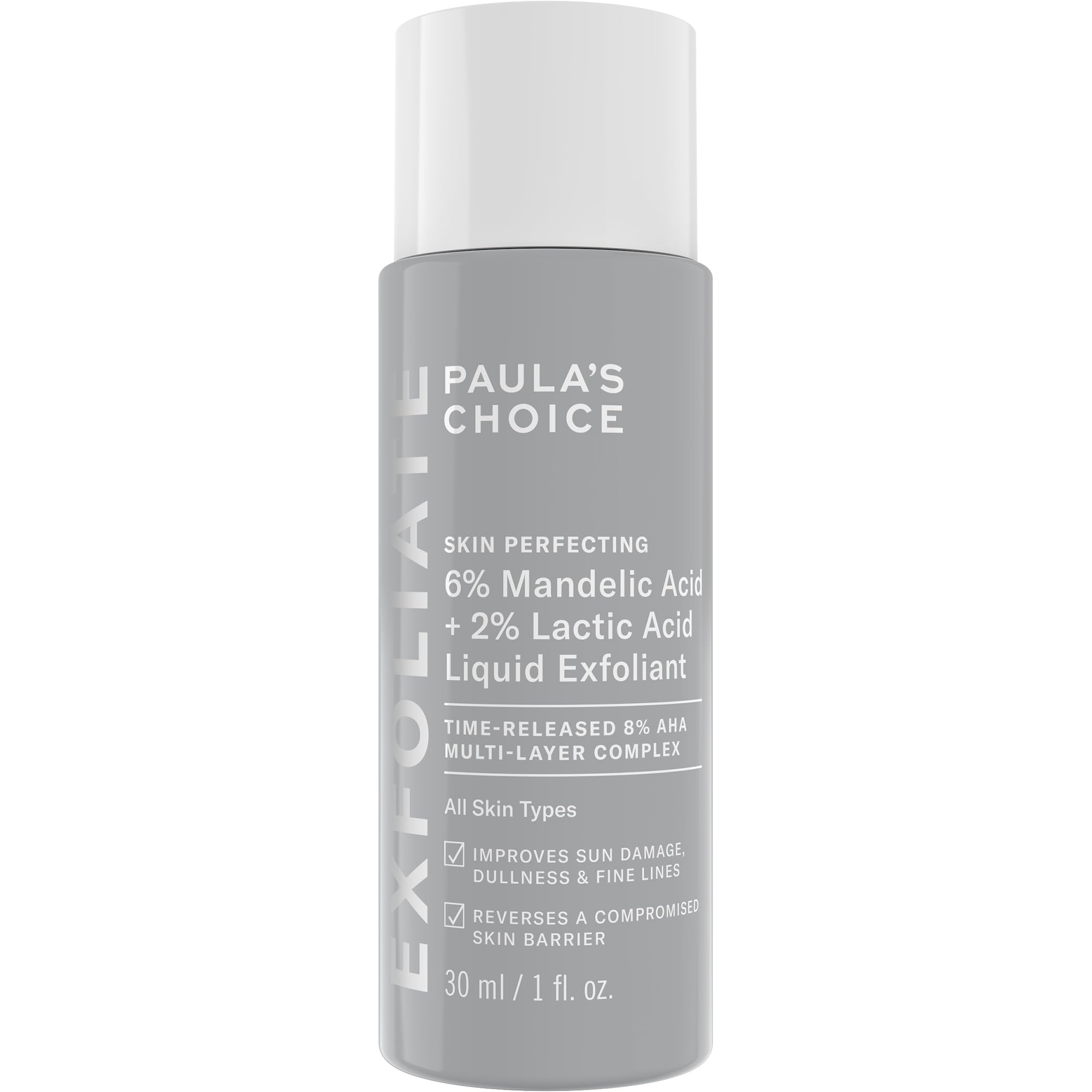Paula’s Choice 6% Mandelic Acid + 2% Lactic Acid Exfoliant, Gentle Daily AHA Exfoliation for Discoloration, Bumpy Texture & Radiance, for Sensitive Skin, Fragrance-Free & Paraben-Free, 1 Fl. Oz.
