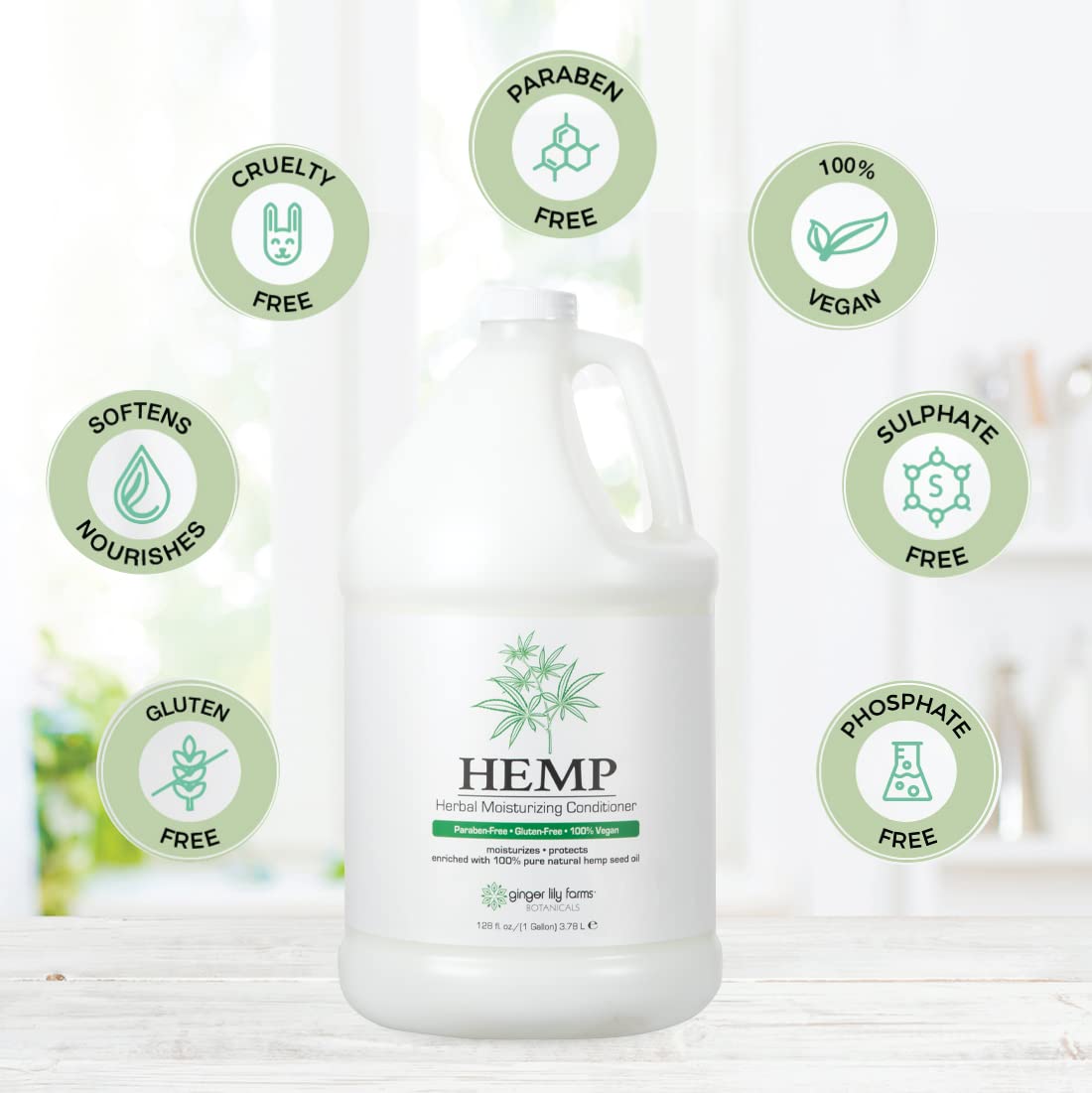 Ginger Lily Farms Botanicals HEMP Herbal Moisturizing Conditioner, Enriched with 100% Pure Natural Hemp Seed Oil, 100% Vegan & Cruelty-Free, 1 Gallon Refill
