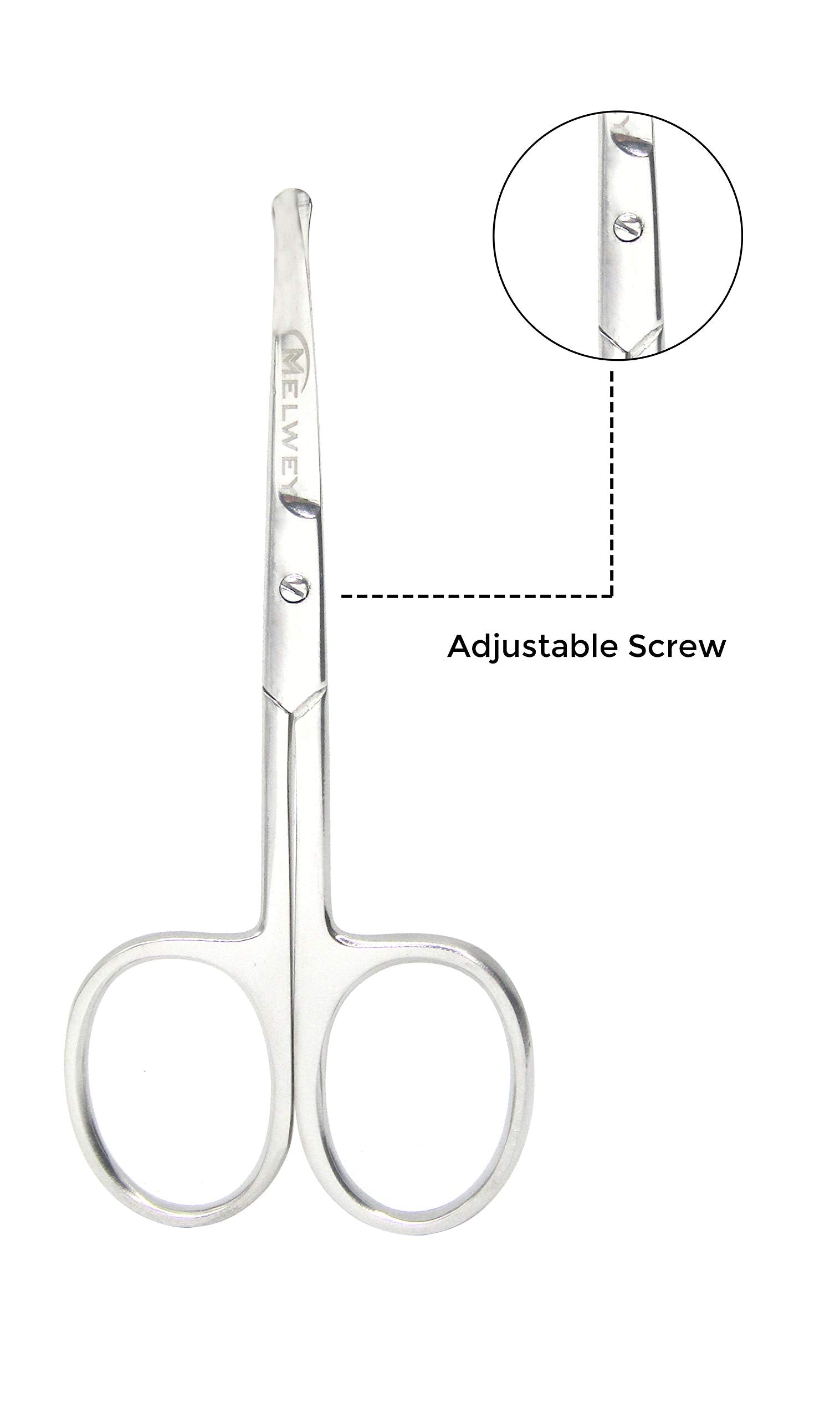 Melwey Rounded Stainless Steel Facial Hair Scissors/Safety Scissor for - Nose, Eyebrows, Facial Hair, Eyelashes, Moustache, Beard Trimming, Baby Nail.