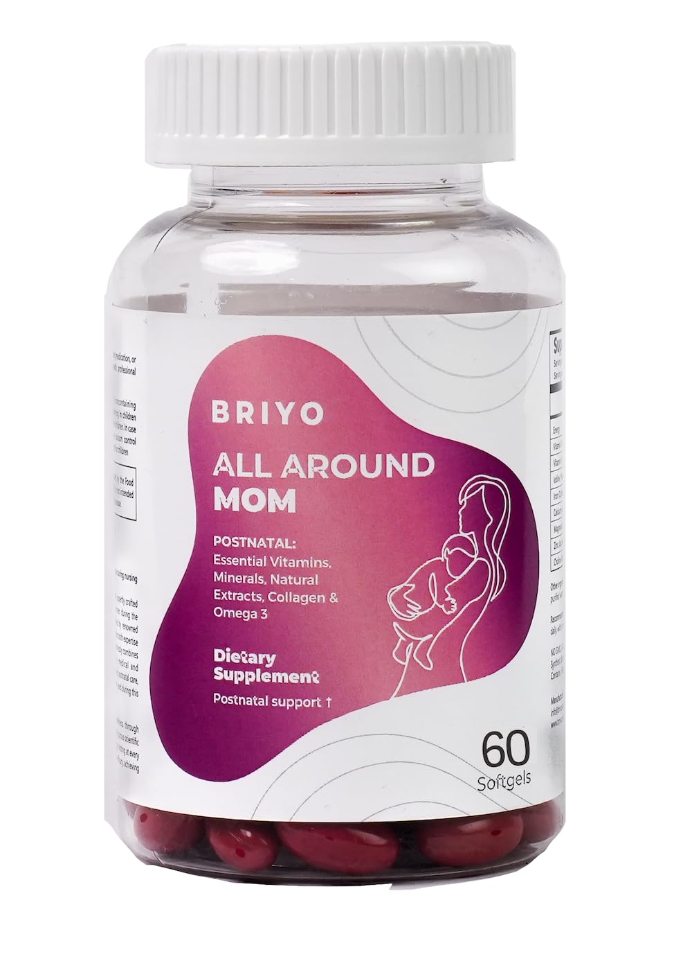 Briyo All Around Mom - Dietary Supplement for Postnatal Support Enhances Recovery, Promotes Overall Well-Being - All-in-one Solution - Collagen, Vitamins & Minerals, Omega3, and More - 60 softgels