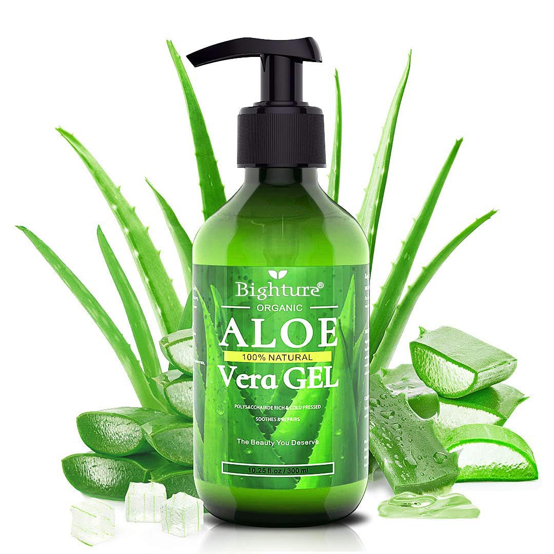 BIGHTURE Aloe Vera Gel, 100% Aloe Vera Organic from Freshly Cut Aloe Leaves, Skin Care for Deeply & Rapidly Soothing, Firming, After Shave, Sunburn Relieve, etc