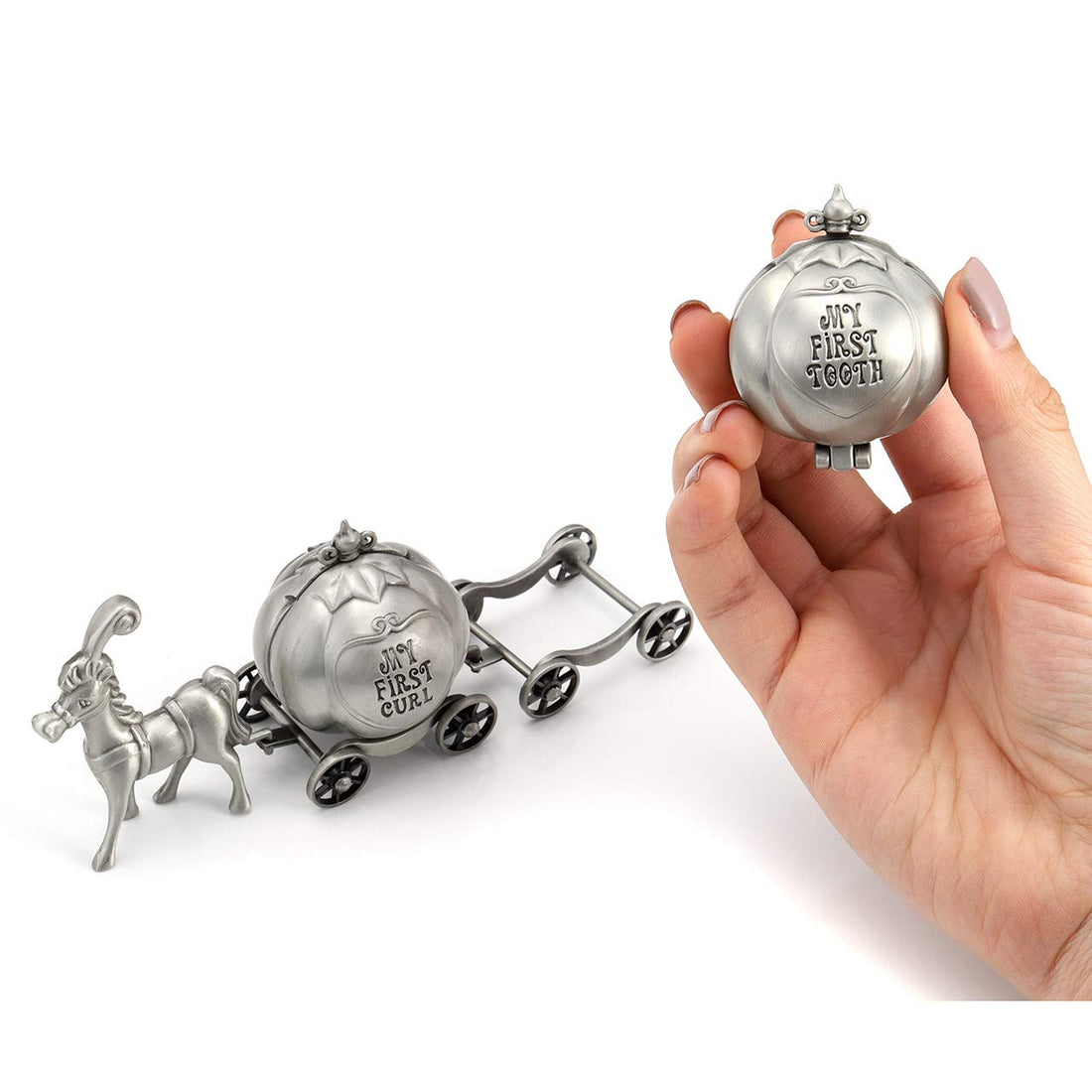 Yoption Baby First Haircut Keepsake and First Tooth Fairy Box Set, Zinc Alloy Pumpkin Carriage Baby Dropped Tooth Keepsake Storage Box Gift