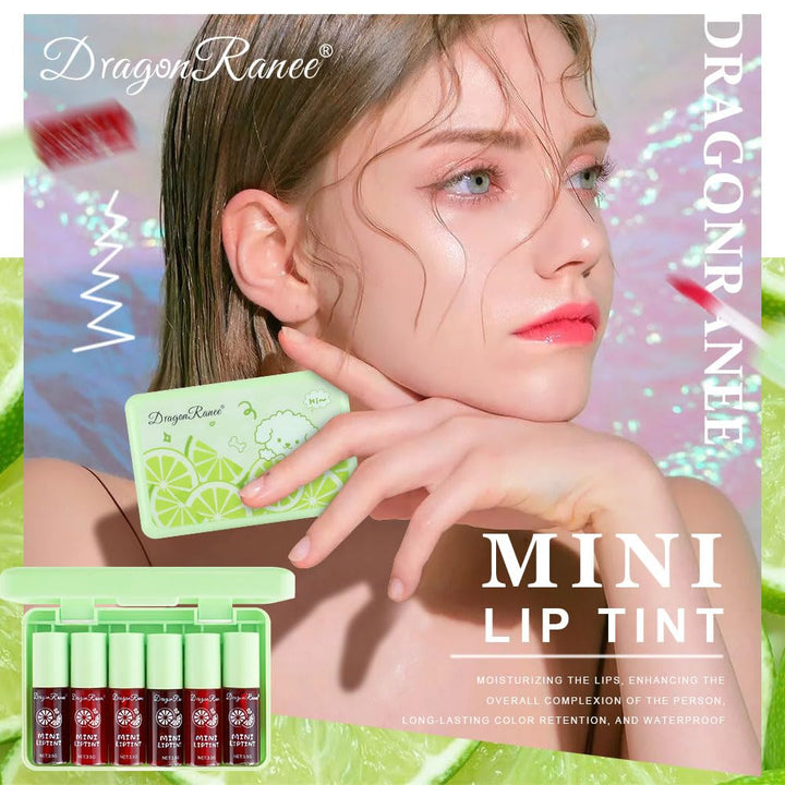 6 Colors Lip Tint Stain Set, Korean Lip Gloss Lip Stain Long Lasting Waterproof, Natural Lip Tint Plumping Lip Moisturizing Mini Lipstick, Lightweight,Non-sticky,Transfer-Proof, Vivid Color Lip Makeup