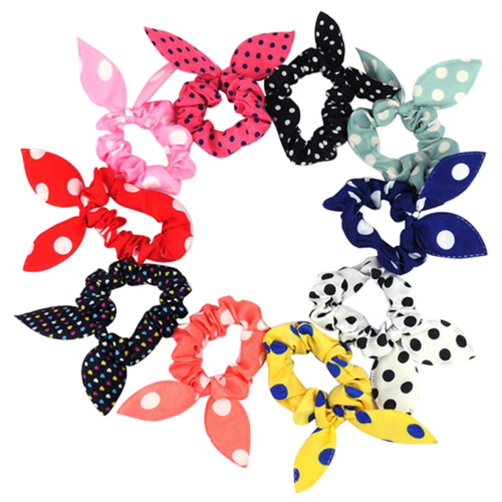 AKOAK 20 Pcs Per Pack Lovely Baby Girl's Rabbit Ear Hair Tie Bands Polka Dot Leopard Trip Ponytail Holder