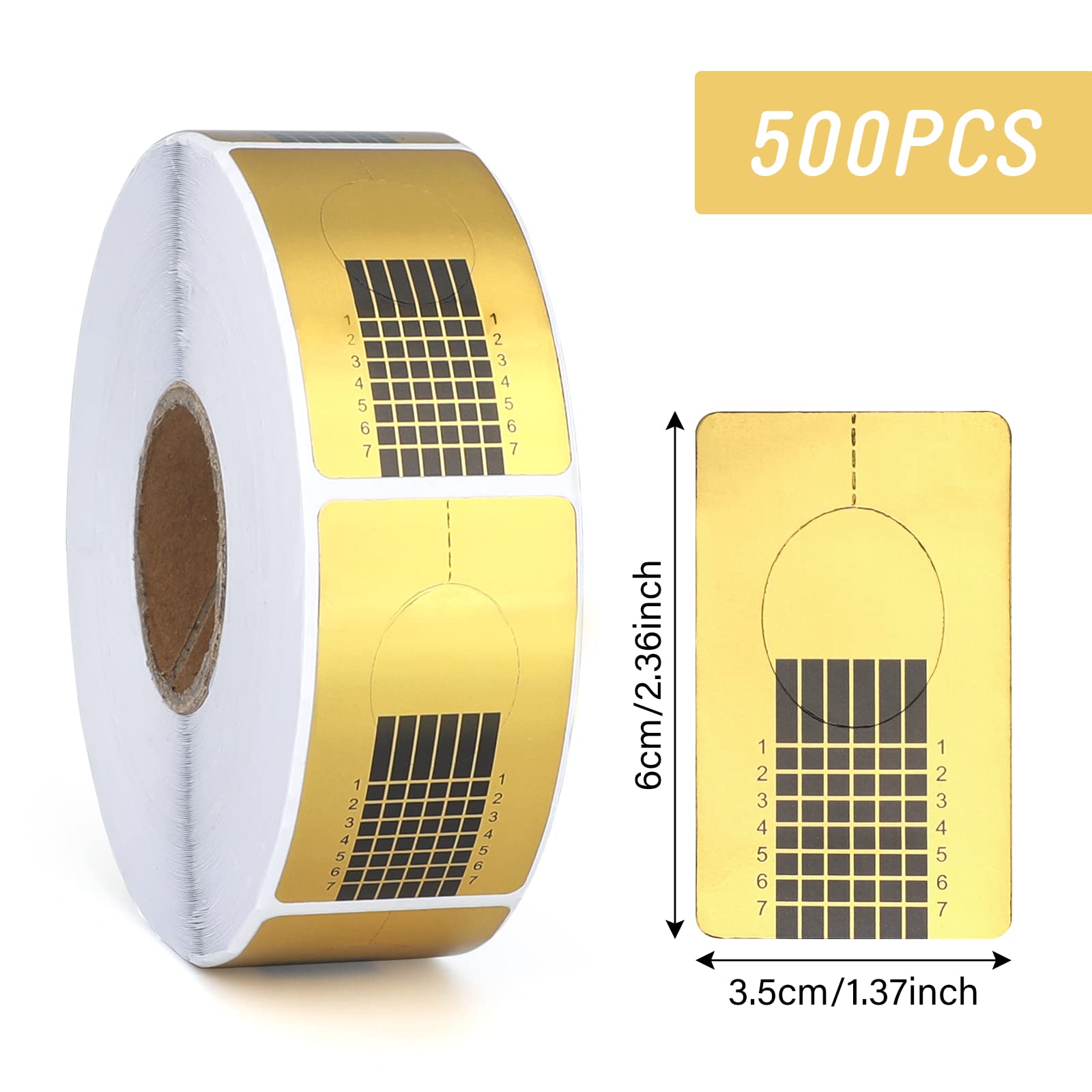 G2PLUS Nail Form Guide Stickers for Acrylic Nail Art Tips / Gel Nail Polish Extensions (1 Roll / 500 PCS - Gold)