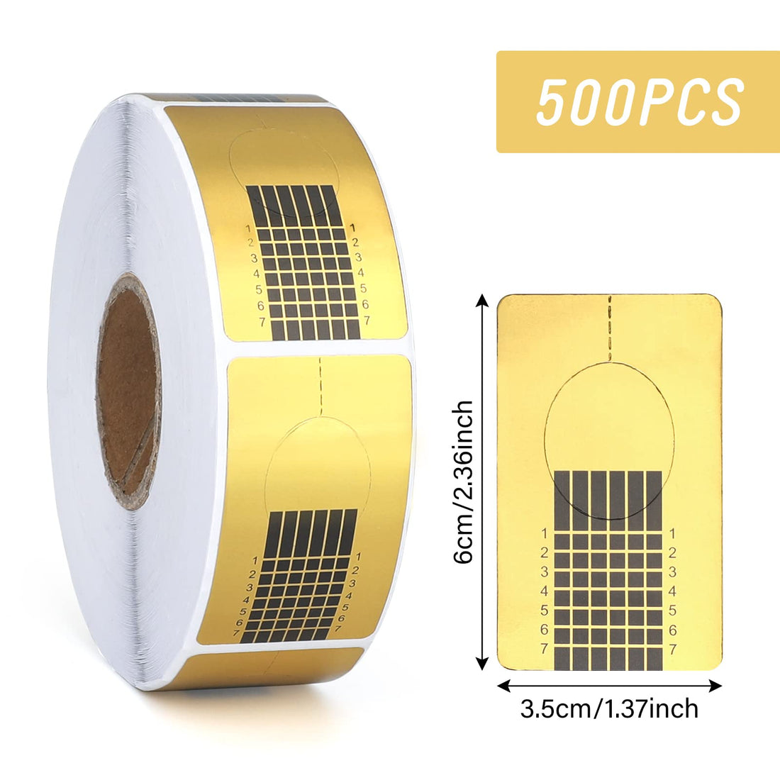 G2PLUS Nail Form Guide Stickers for Acrylic Nail Art Tips / Gel Nail Polish Extensions (1 Roll / 500 PCS - Gold)