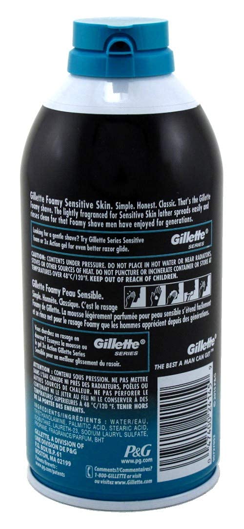 Gillette Foamy Shave Foam Sensitive 11 Ounce (325ml) (2 Pack)