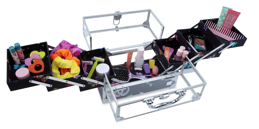Caboodles Neat Freak Train Case | 6-Tray Cosmetic Organizer with Locking Latch
