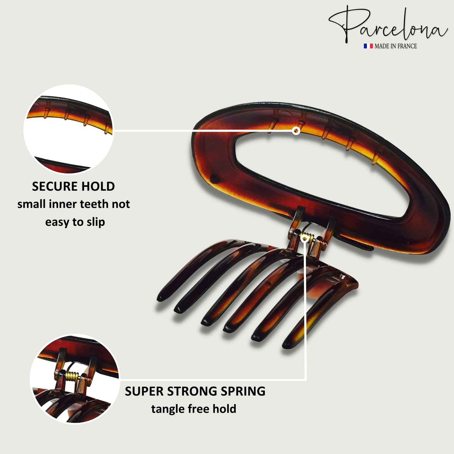 Parcelona French Large Oval Shell Brown 4 Inches Celluloid Side Slide In Secure Grip Hair Updo Hinge Hair Claw