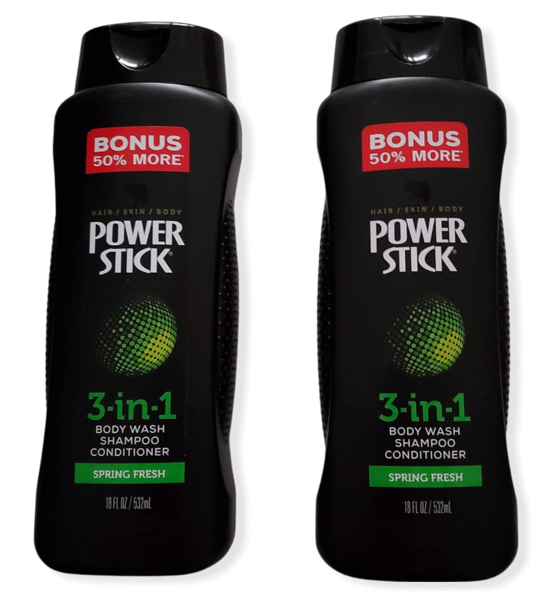 Power Stick 3 in 1 for Men Shampoo Conditioner Body Wash Spring Fresh 18 oz. 50% Bonus More (2 Pack)