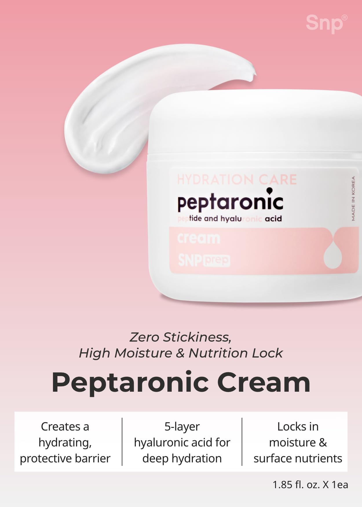 [K Beauty Snp] Peptaronic Skincare Moisturizing Cream | Face Moisturizing, Calming, and Hydrating for All Skin Types | Korean Moisturizer Face Cream with Hyaluronic Acid | 1.9 Oz