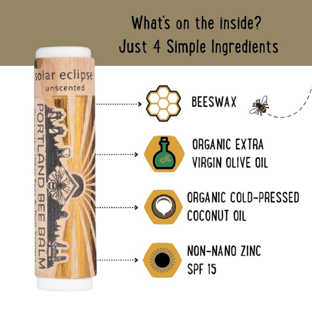 Portland Bee Balm Solar Eclipse All Natural Handmade Beeswax Based SPF 15 Lip Balm, 3 Count